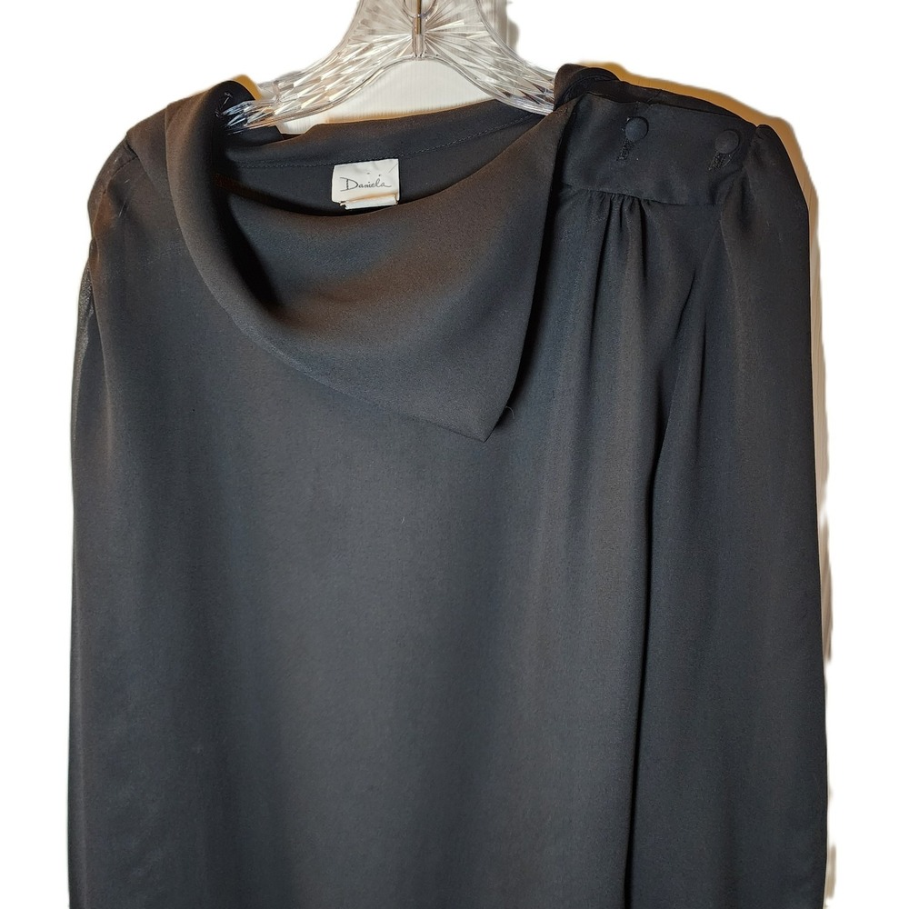 Daniela Black Sheer Drape Neck Long‎ Sleeve Size 24 Blouse Top
